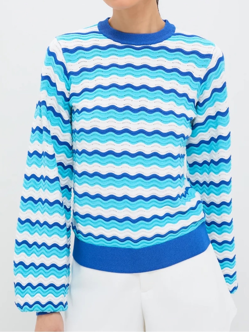 Tuckernuck Hyacinth House Aqua Wavy Stripe Callie Crewneck